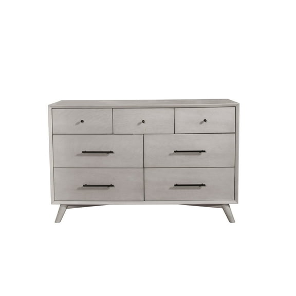 Flynn Mid Century Modern 7 Drawer Dresser, Gray