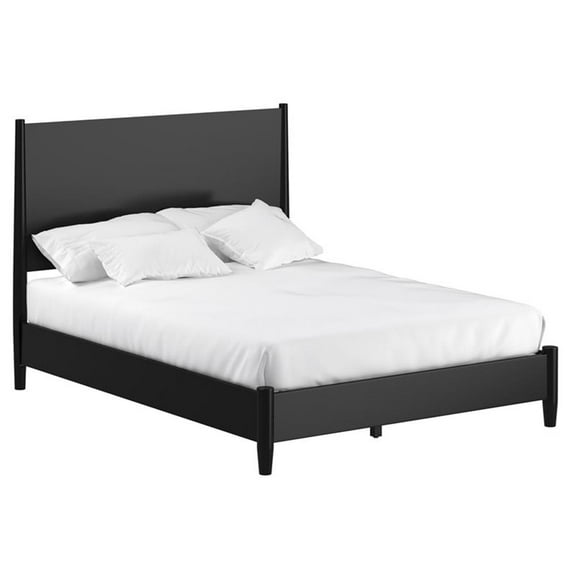 Alpine Furniture Flynn Mid Century Modern Wood Queen Panel Bed in Black