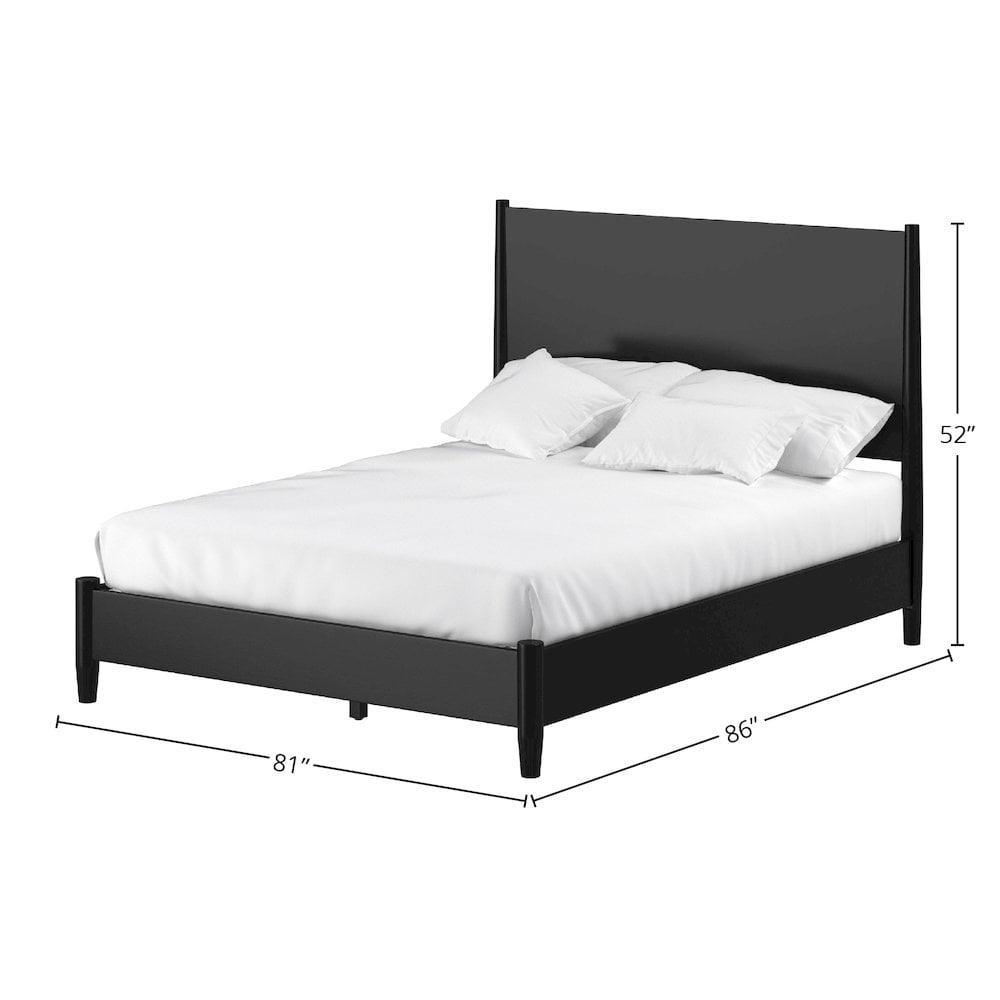 Flynn King Size Black Mahogany Panel Bed with Mid-Century Modern Design
