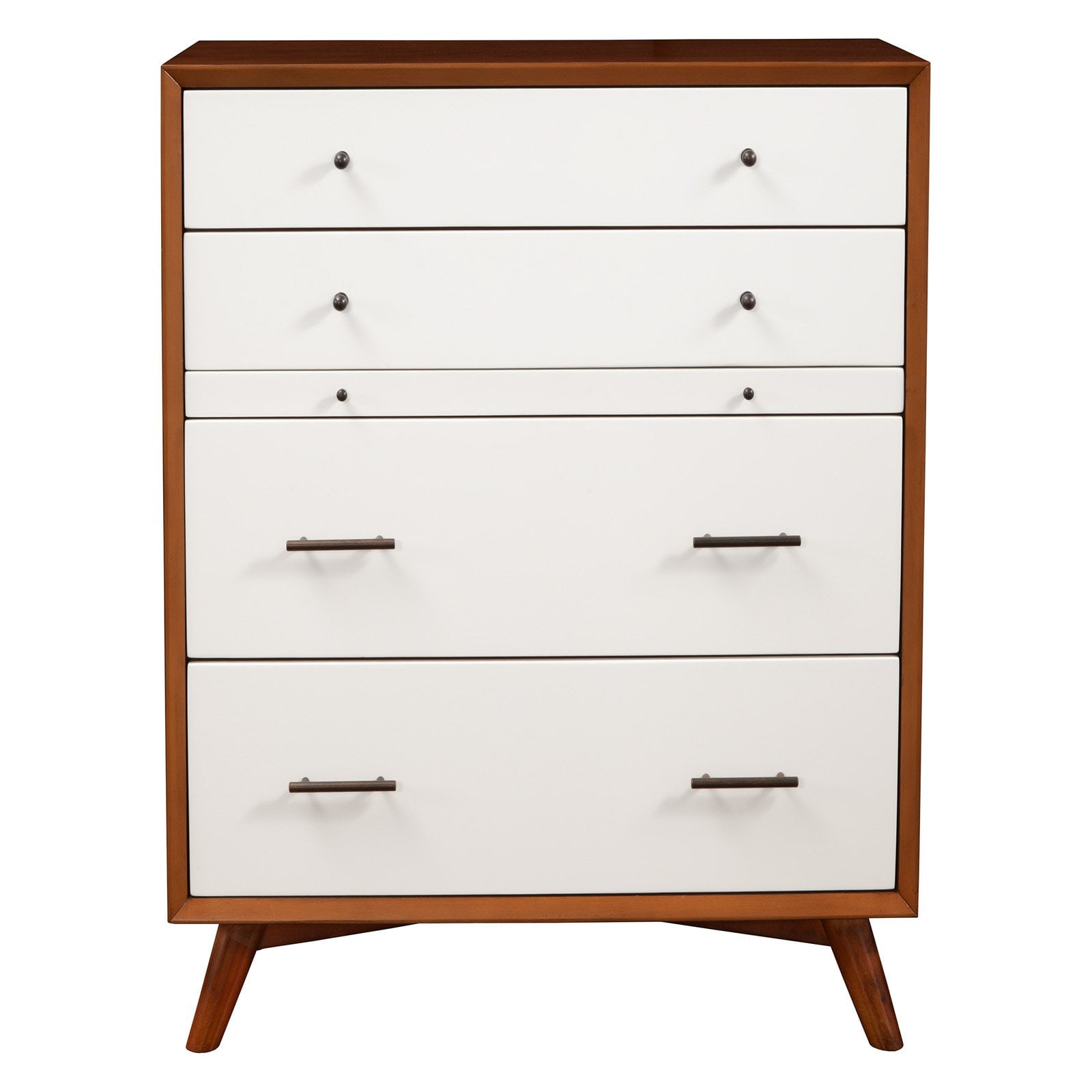 Acorn and White Mid-Century Modern Solid Wood Chest with 4 Drawers