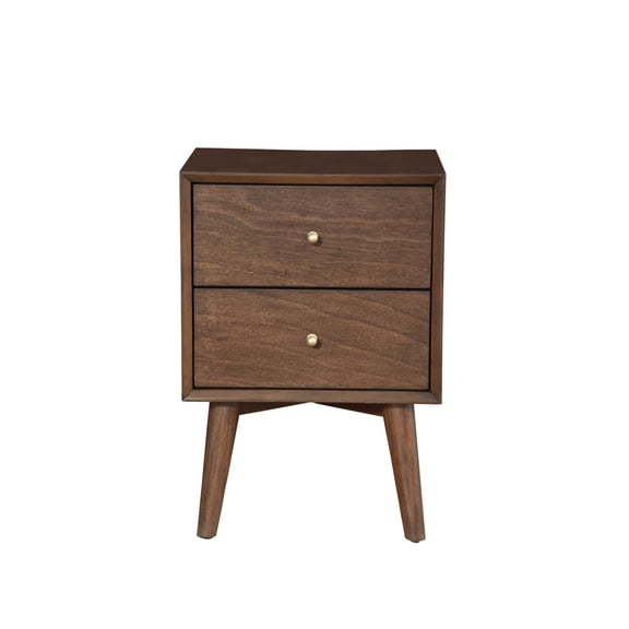 Alpine Furniture Flynn Mid Century Wood 2 Drawer Nightstand in Walnut (Brown)
