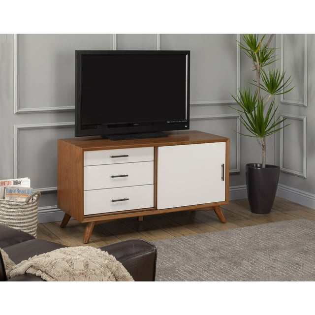 Alpine Furniture Flynn Small TV Console, Acorn/White