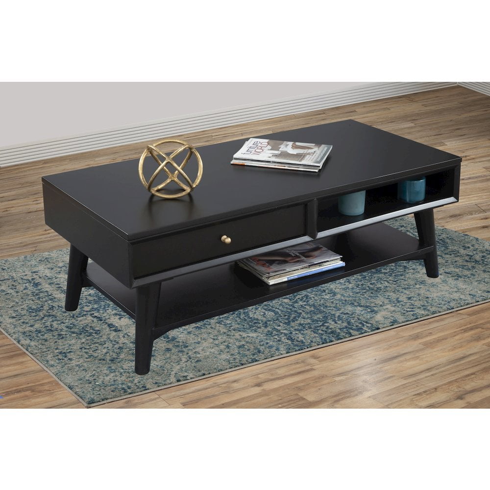Mid-Century Modern Flynn Black Mahogany Coffee Table with Storage
