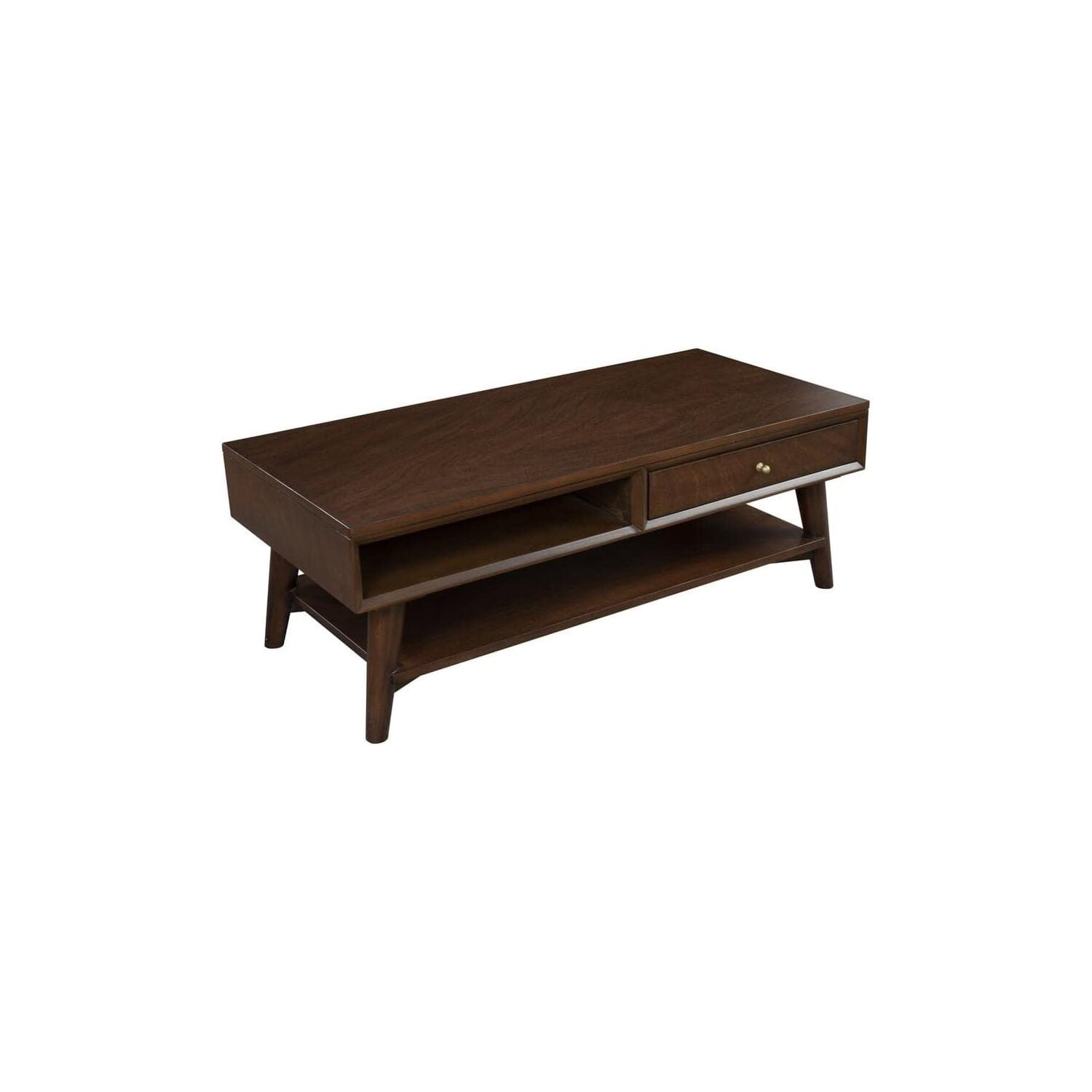 Mid-Century Modern Mahogany Wood Coffee Table with Storage in Walnut