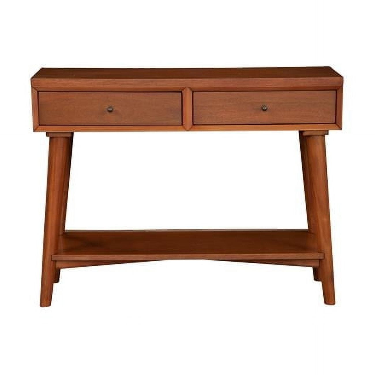 Mid-Century Acorn Brown Mahogany Console Table with Storage