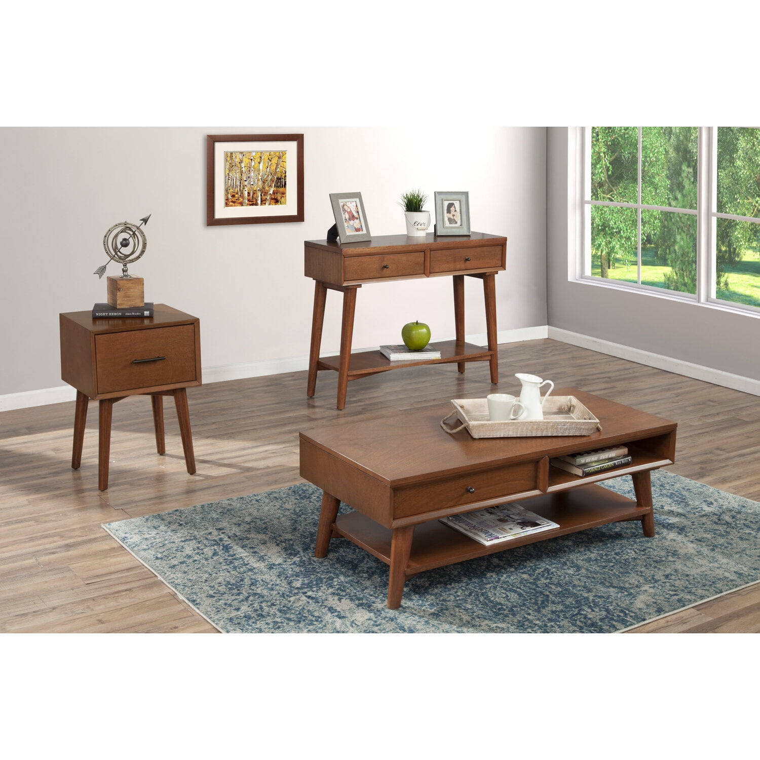 Mid-Century Acorn Brown Mahogany Console Table with Storage
