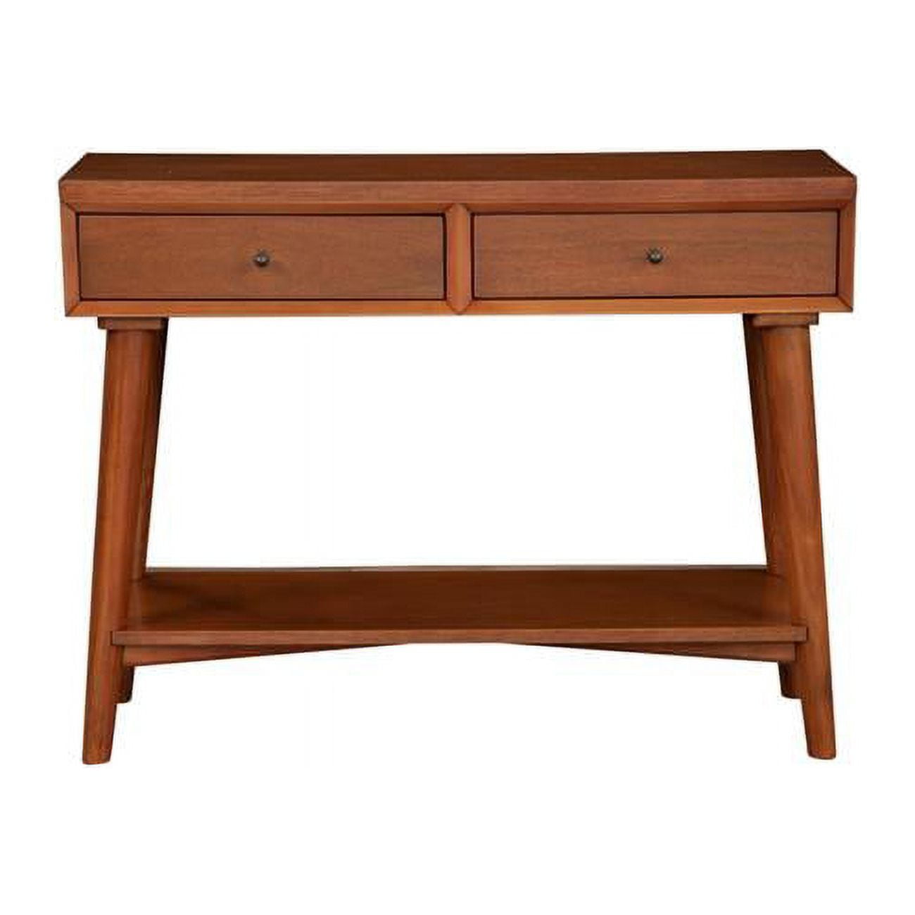 Mid-Century Acorn Brown Mahogany Console Table with Storage