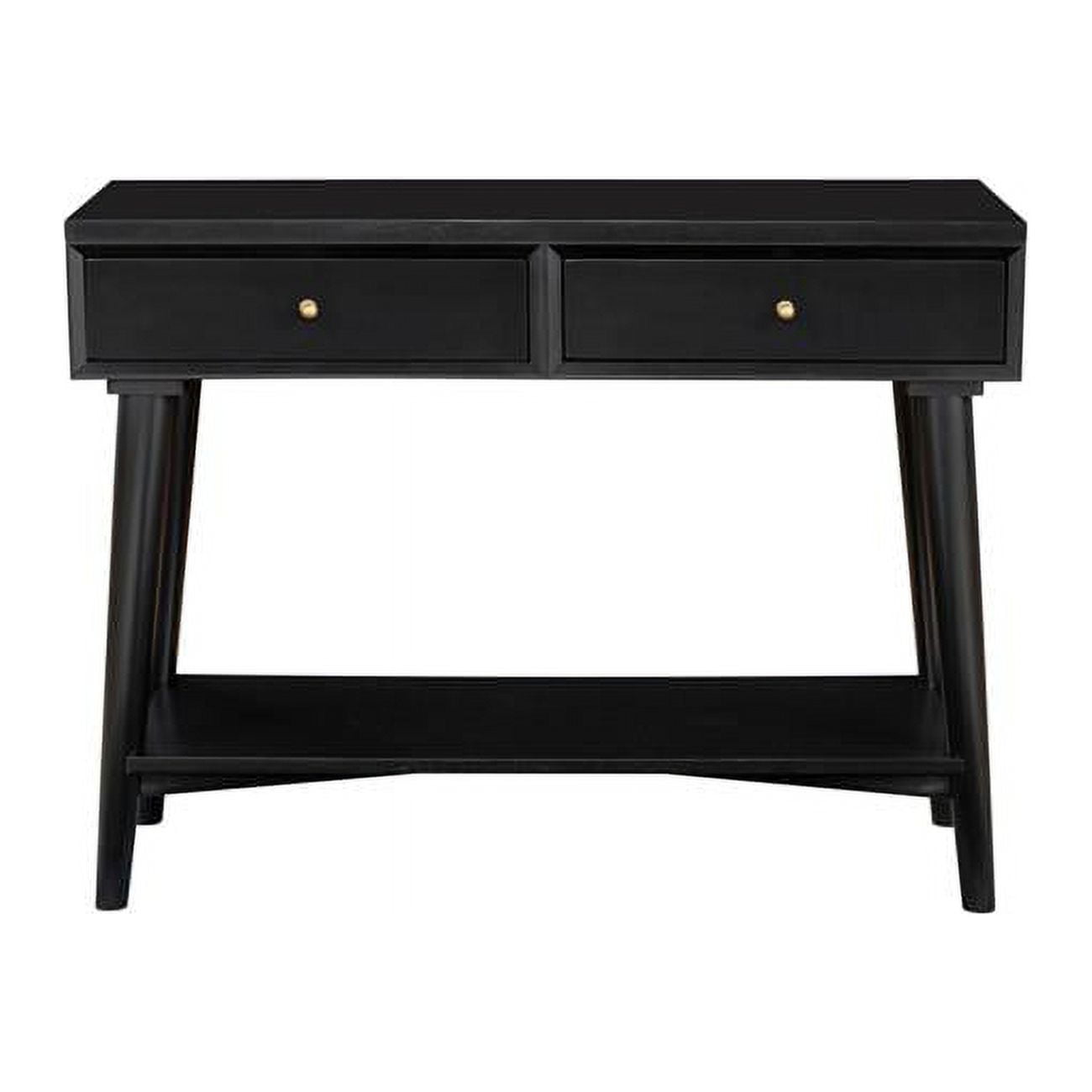 Transitional Mid-Century Black Mahogany Console Table with Storage