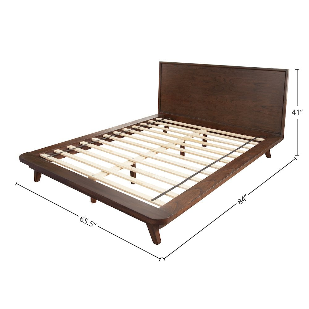 Transitional Walnut Full Platform Bed with Low Profile Headboard