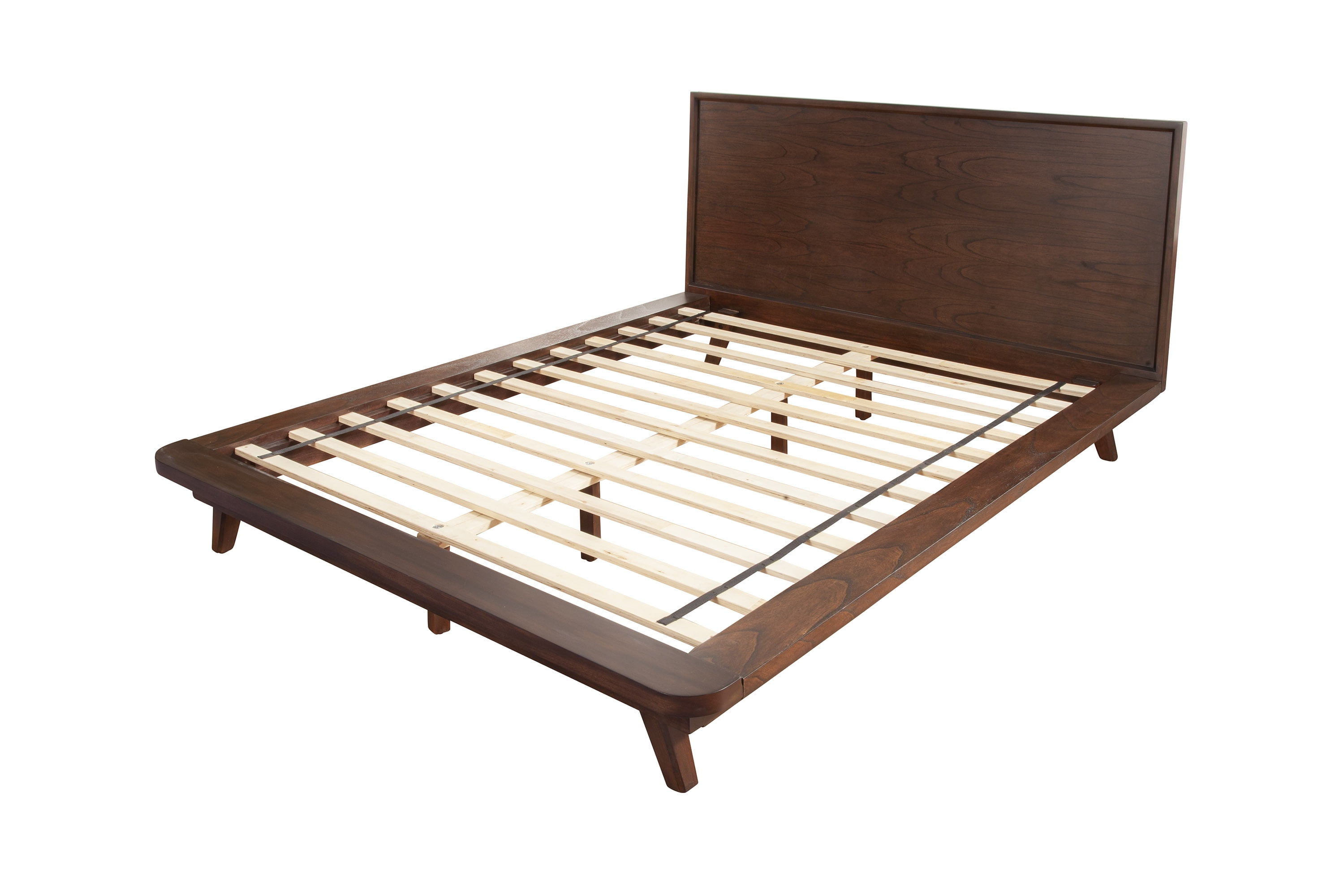 Transitional Walnut Full Platform Bed with Low Profile Headboard