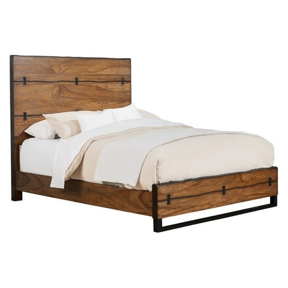 Alpine Furniture Live Edge Queen Wood Panel Bed in Tobacco (Brown)