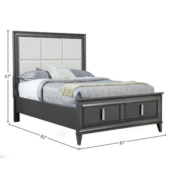 Alpine Furniture Lorraine Standard King Storage Footboard Platform Bed, Dark Grey