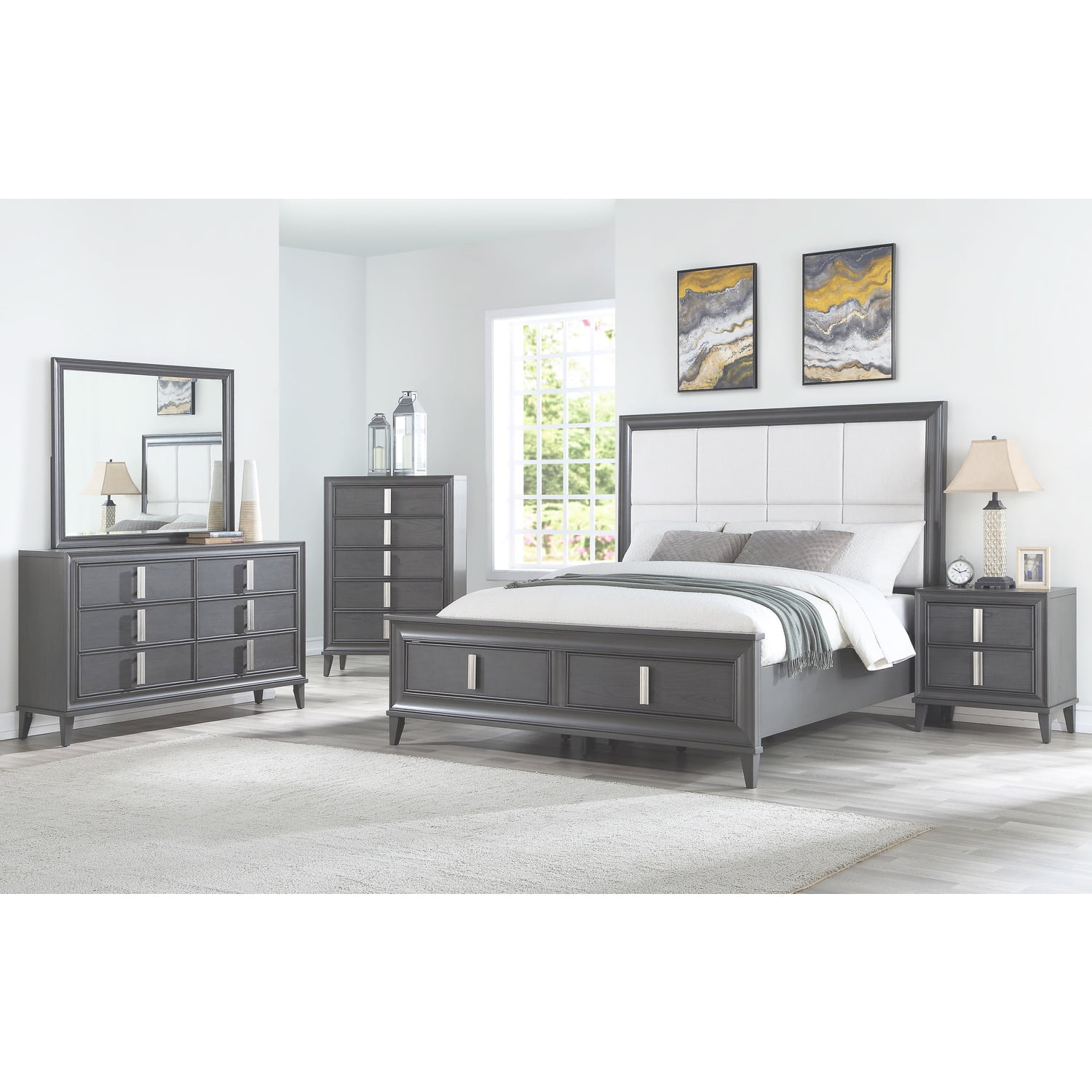 Lorraine Transitional 2-Drawer Nightstand in Dark Gray with Nickel Hardware