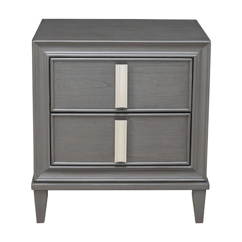 Lorraine Transitional 2-Drawer Nightstand in Dark Gray with Nickel Hardware