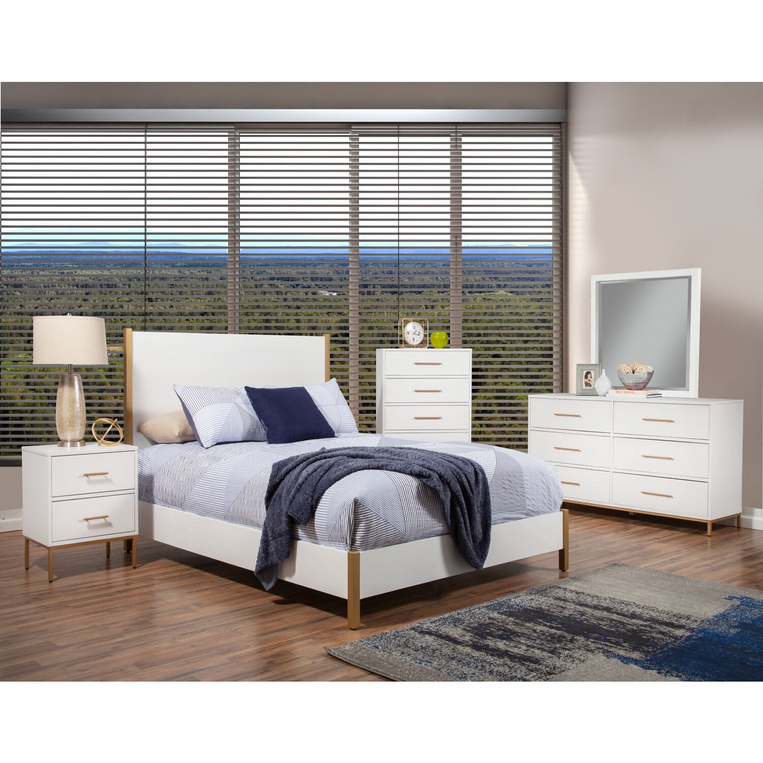 Madelyn White Mahogany 6-Drawer Dresser with Gold Handles