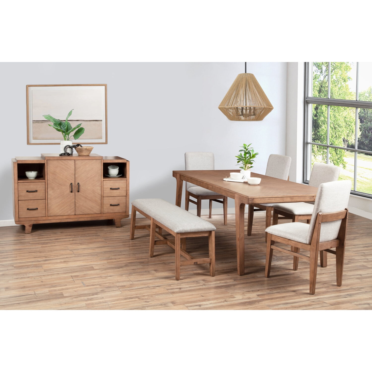 Natural Solid Pine Rectangular Dining Table with Seating for Six