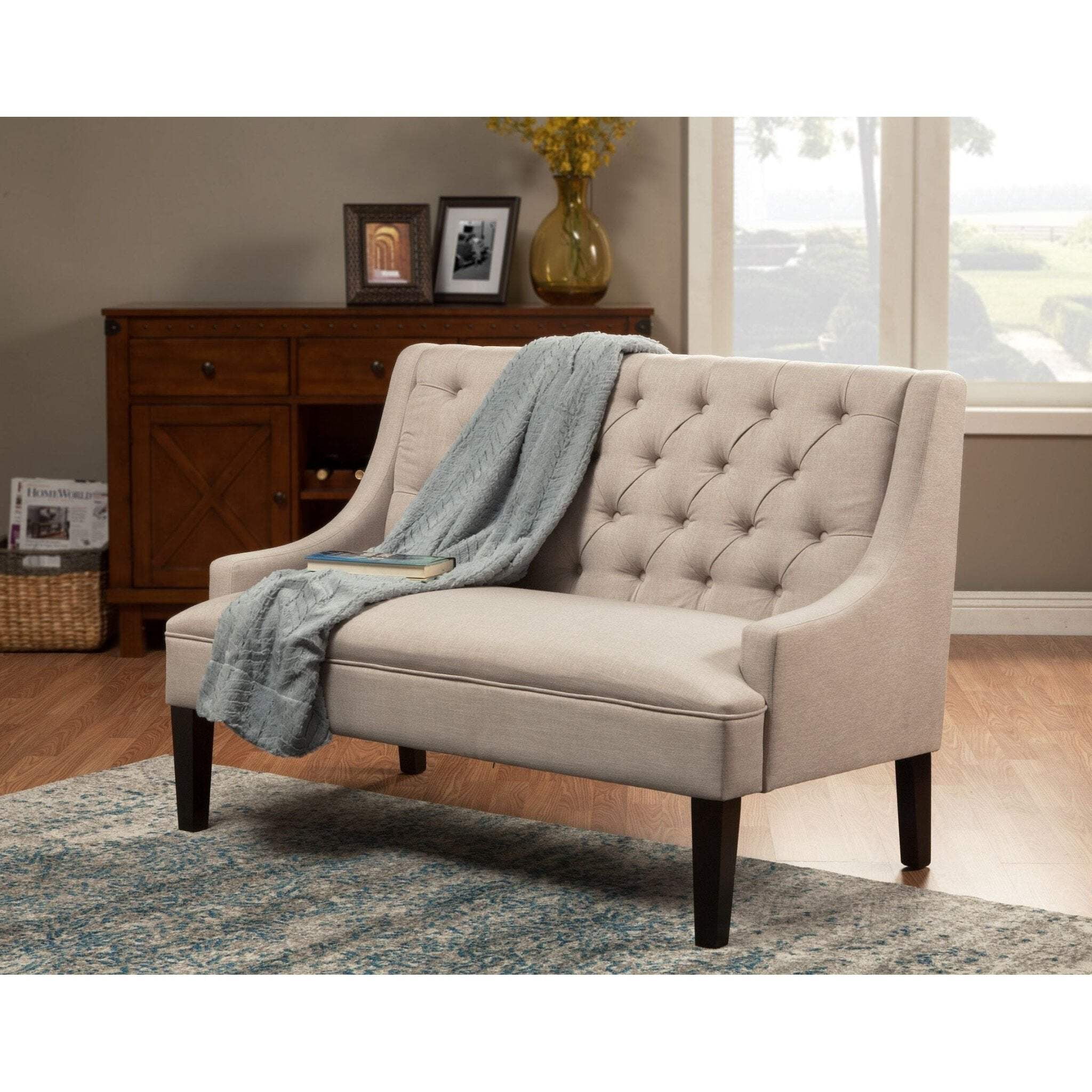 Posh Bench Posh Upholstered Bench, Light Grey/Brown - Walmart.com