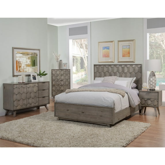 Alpine Furniture Shimmer California King Panel Bed, Antique Grey