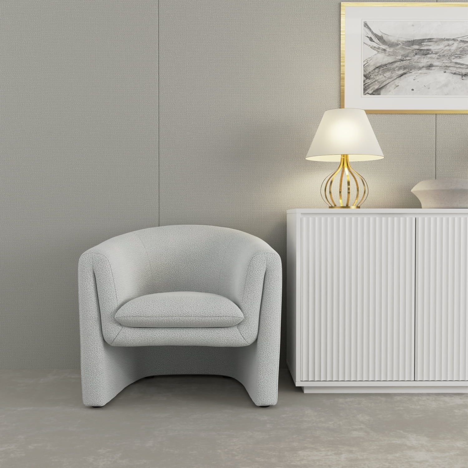 Gray Barrel Upholstered Accent Chair with Removable Cushion