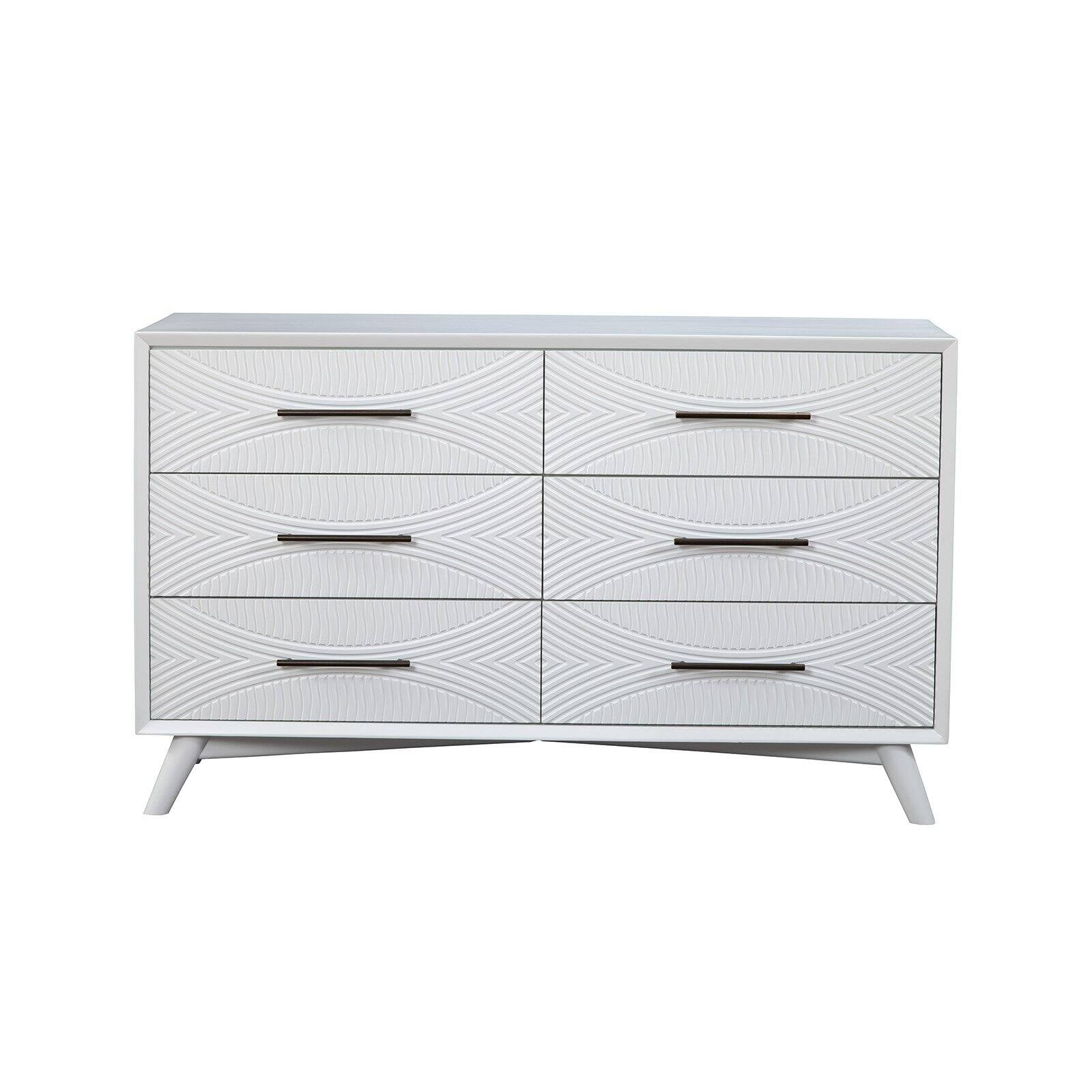Elegant White Mahogany 6-Drawer Dresser with Dovetail Construction