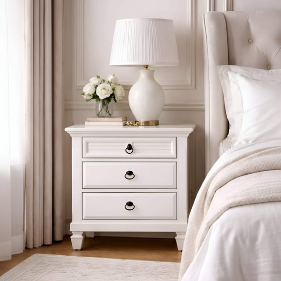 Alpine Furniture Winchester 3 Drawer Nightstand, White