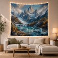 thumbnail image 1 of Alpine Glacier Lake with Snow Peaks and Autumn Foliage Serene Illustration for Nature Lovers Mountain Landscape Art Decor Housewarming Gift Tapestry Wall Hanging for Living Room and Bedroom, 1 of 4