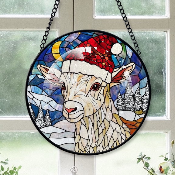 Alpine Goat Ornament Christmas 2025, Alpine Goat Stained Glass Hanging Panel Radiant Glass Window Art, Perfect for Wildlife Decor