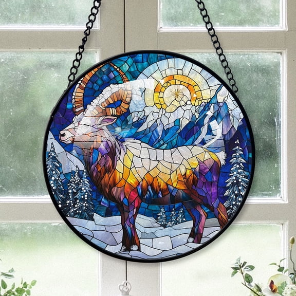 Alpine Goat Ornament Christmas 2025, Alpine Goat Stained Glass Hanging Window Panel Unique Gift for Animal Lovers and Nature Fans