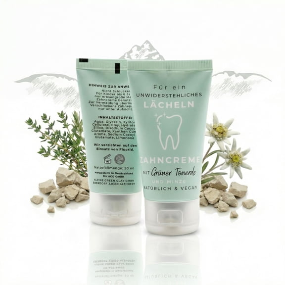 Alpine Green Clay Toothpaste - Natural Dental Care with Green Clay from Austria - Fluoride Free - Vegan - No Microplastics
