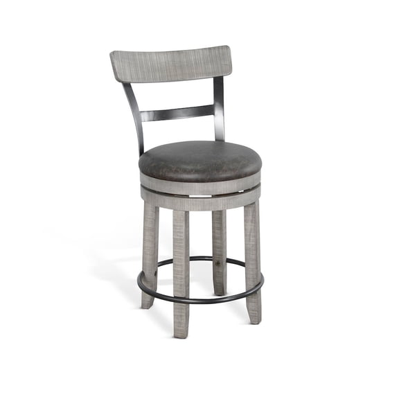 Alpine Grey 24"H Swivel Wood Barstool with Cushion Seat (Set of 2)