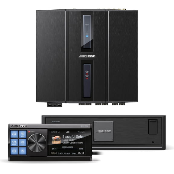 Alpine HDS-990 Alpine Status Hi-Res Digital Media Player with HDP-D90 Alpine Status 14-Channel Hi-Res Digital Sound Processor Amplifier 50 watts RMS x 8 + 80 watts RMS x 4