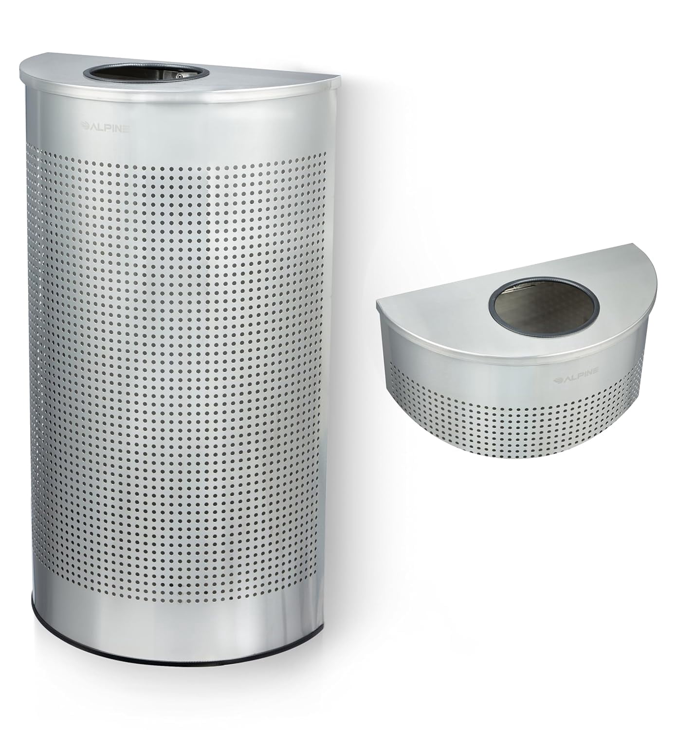 Alpine Half Round Trash Can Open Top - Modern 12 Gallon Trash Can Stainless Steel Space Saving Indoor Commercial Trash Can, Perfect for for Bathroom. Office, Lobby and Business.