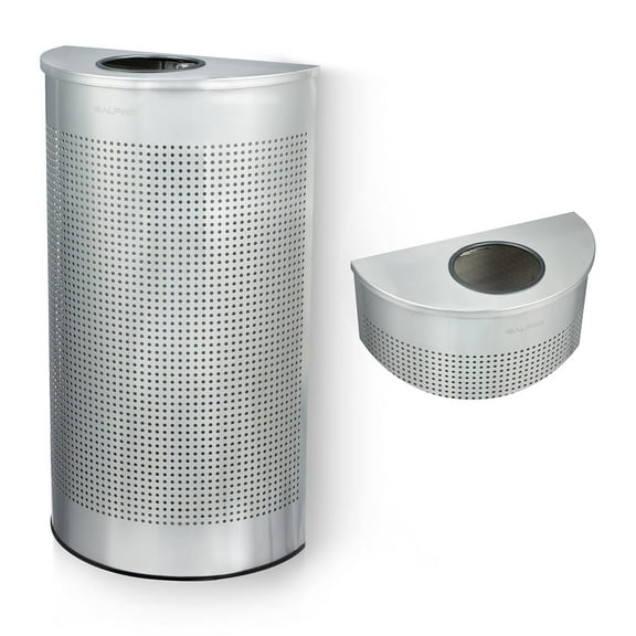 Alpine Half Round Trash Can Open Top - Modern 12 Gallon Trash Can Stainless Steel Space Saving Indoor Commercial Trash Can, Perfect for for Bathroom. Office, Lobby and Business.