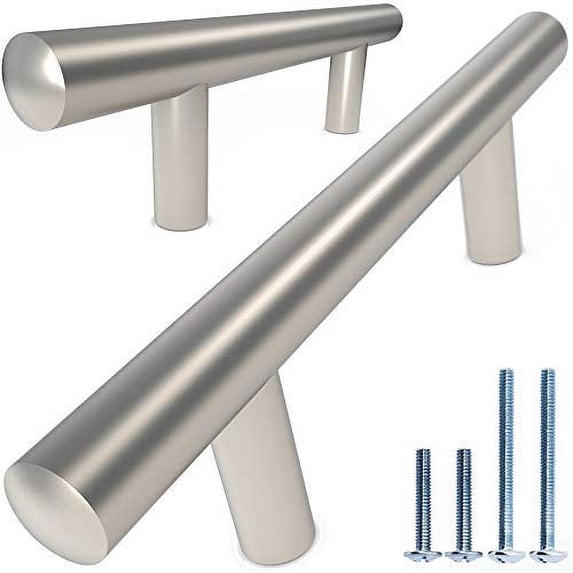 Alpine Hardware Solid Euro Style Bar Handle Pull | 10Pack ~ 5" Hole Center & 7.5" Length | Heavy Stainless Steel T-Bar Pull with a Rounded End & Matte Nickel Finish | Cabinet Hardware