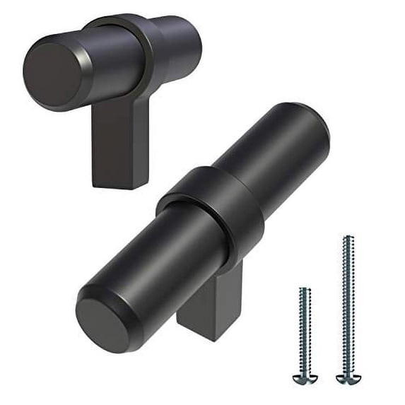 Alpine Hardware Solid Euro Style Bar Handle Pull | 5Pack ~2 1/4" Length | Heavy Stainless Steel Banded T-Knob Pull with a Matte Black Finish | Cabinet Hardware