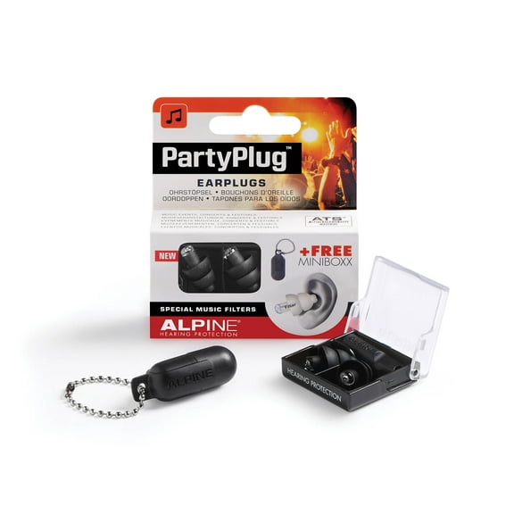 Alpine Hearing Protection Partyplug Earplugs, Black, 1 Pair