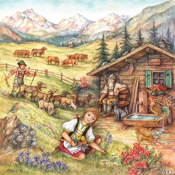 Alpine Heidi Scene German Gift Magnet Tile