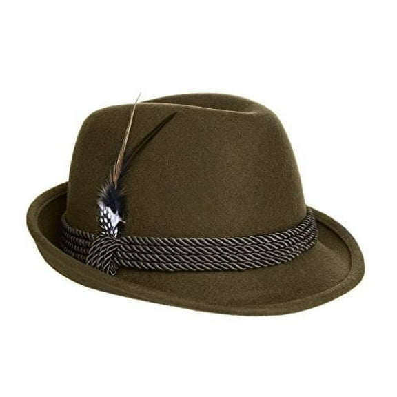 Alpine Holiday Oktoberfest Wool Bavarian Fedora Hat - Green - Large (7 1/4 to 7 3/8) St. Patrick's Day