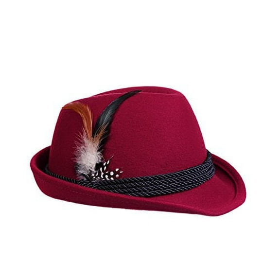 Alpine Holiday Oktoberfest Wool Bavarian Fedora Hat - Red - Size Medium (7 to 7 1/8)