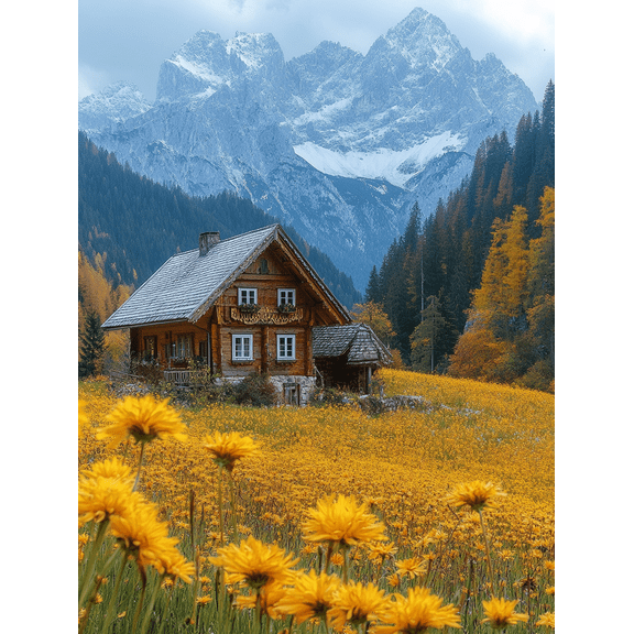 Alpine House Mountain Landscape Canvas Print/Wall ArtPerfect for Living RoomBedroomDining RoomHotel Decoration