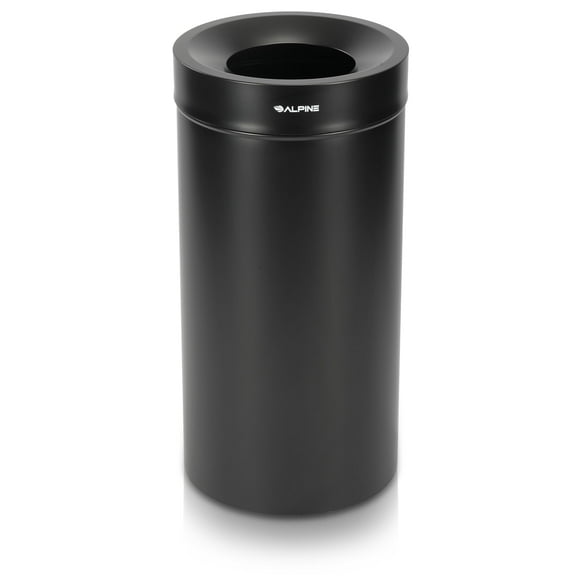 Alpine Indoor Commercial Trash Can with Lid - 27 Gallon Heavy Duty Stainless Steel Garbage Can, Large Open Top Tall Round Garbage Can, Perfect for Office, Bathroom, High Traffic Areas (Black)