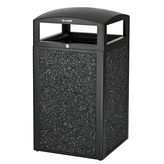Alpine Indoor & Outdoor Commercial Trash Can with Lid - 40 Gallon Heavy Duty Metal Garbage Can with Removable Bin, Locking Lid for a Modern Look in Patio, Pool, Deck, Office Black, Grey Stone Panels