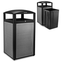 Alpine Indoor & Outdoor Commercial Trash Can with Lid - 40 Gallon Heavy Duty Metal Garbage Can with Removable Bin, Locking Lid, Perfect for Pool, Deck, Office, Mall Black, Grey