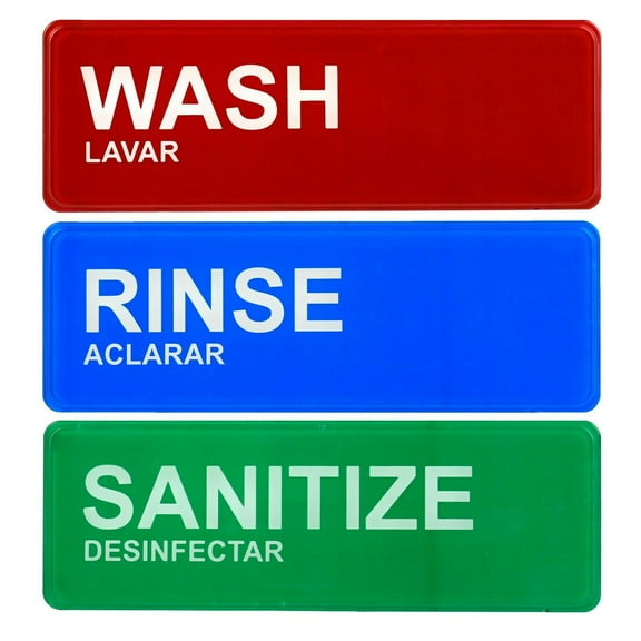 Alpine Industries 9" x 3" Wash Rinse Sanitize Sign