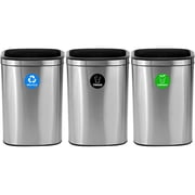 Alpine Industries Commercial Indoor Three-Stream Recycling Station 10.5 Gallon Stainless Steel