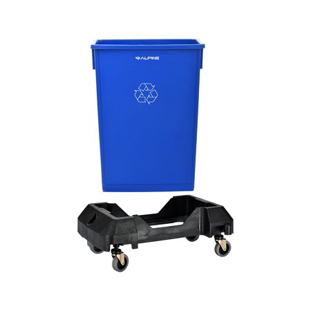 Alpine Industries Polypropylene Commercial Indoor Recylcing Bin with Dolly 23-Gallon Blue