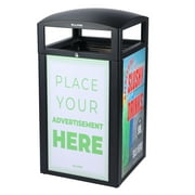 Alpine Industries Rugged 40-Gallon All-Weather Trash Container - Weather Resistant Outdoor Metal Garbage Can with 4 Openings and Lockable Lid Use - Grey Stone with 3 Advertisement Panels