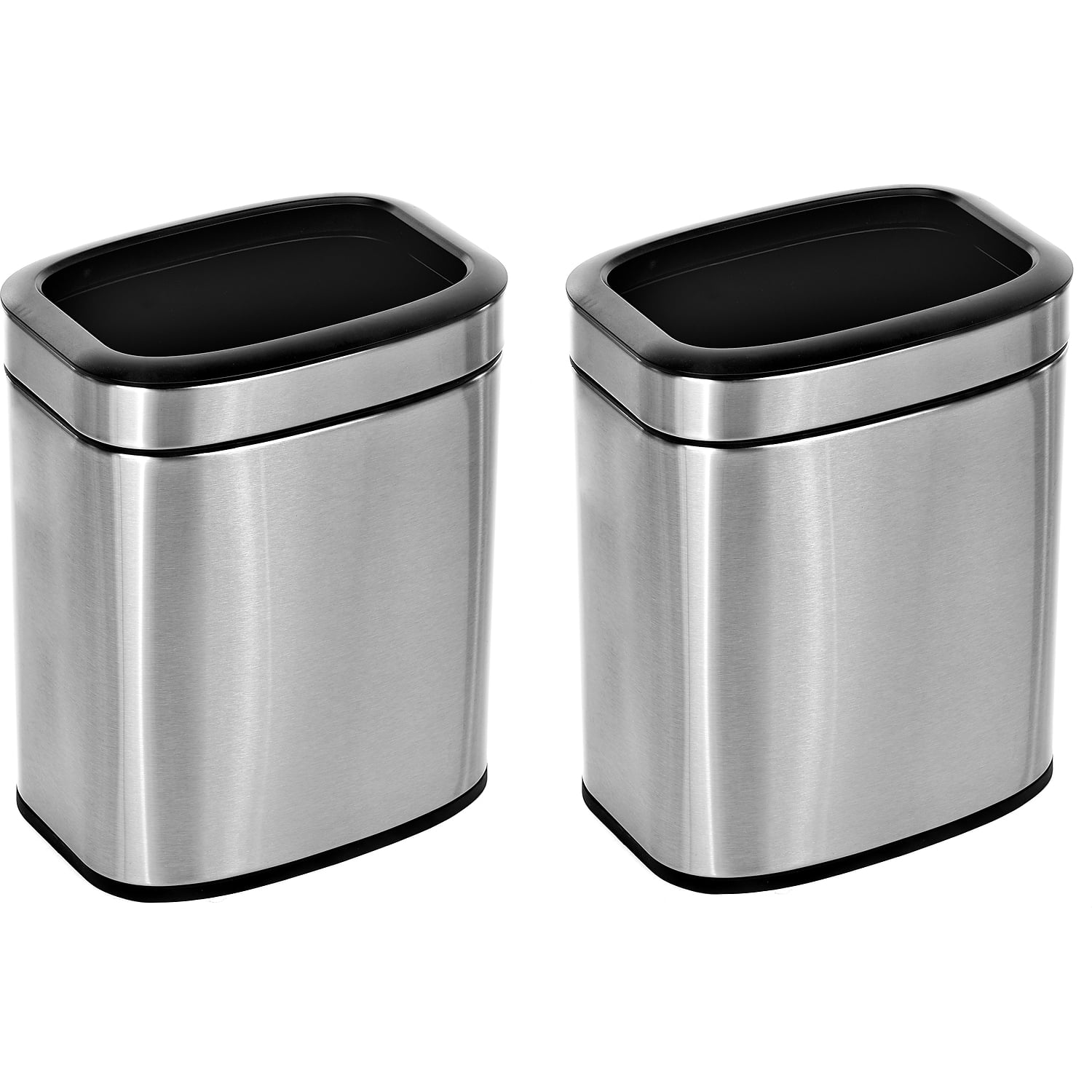 Compact Brushed Stainless Steel Rectangular Office Trash Can Set
