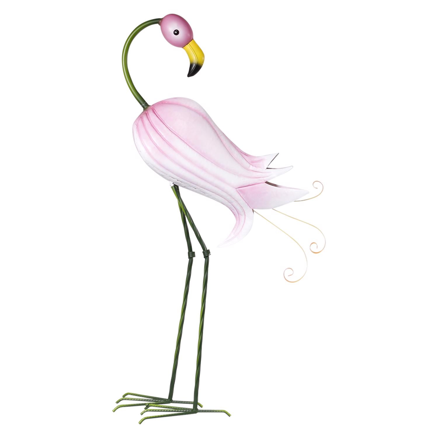 Alpine Pink Metal Hibiscus Flamingo 33 in. Outdoor Statue