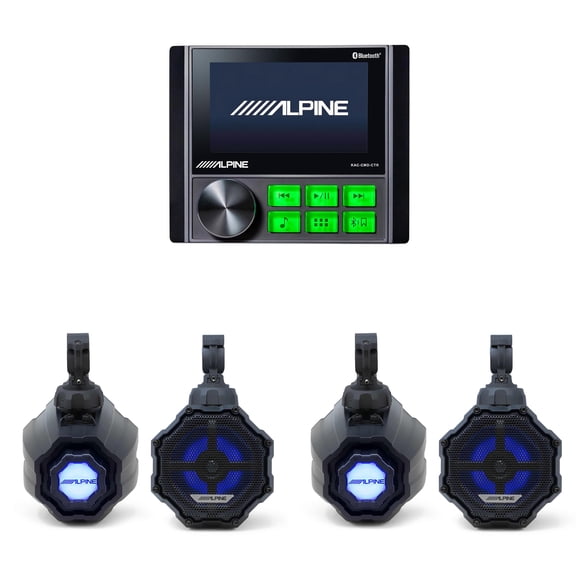 Alpine KAC-CMD-CTR Power Sports / Marine Source & (2 Pair ) SPV-65RGB-CAN 6.5" UTV Speaker Pod Bundle
